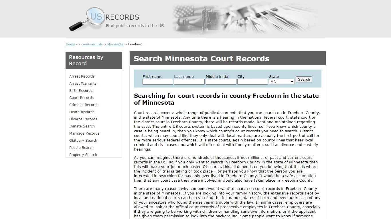 Search Court Records Freeborn Minnesota | US Records